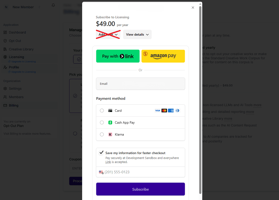 Checkout window with Add Code option
